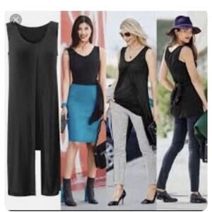 Cabi Beyond‎ Tee Long Sleeveless Tunic #3243 Black Stretchy Layered Top Small